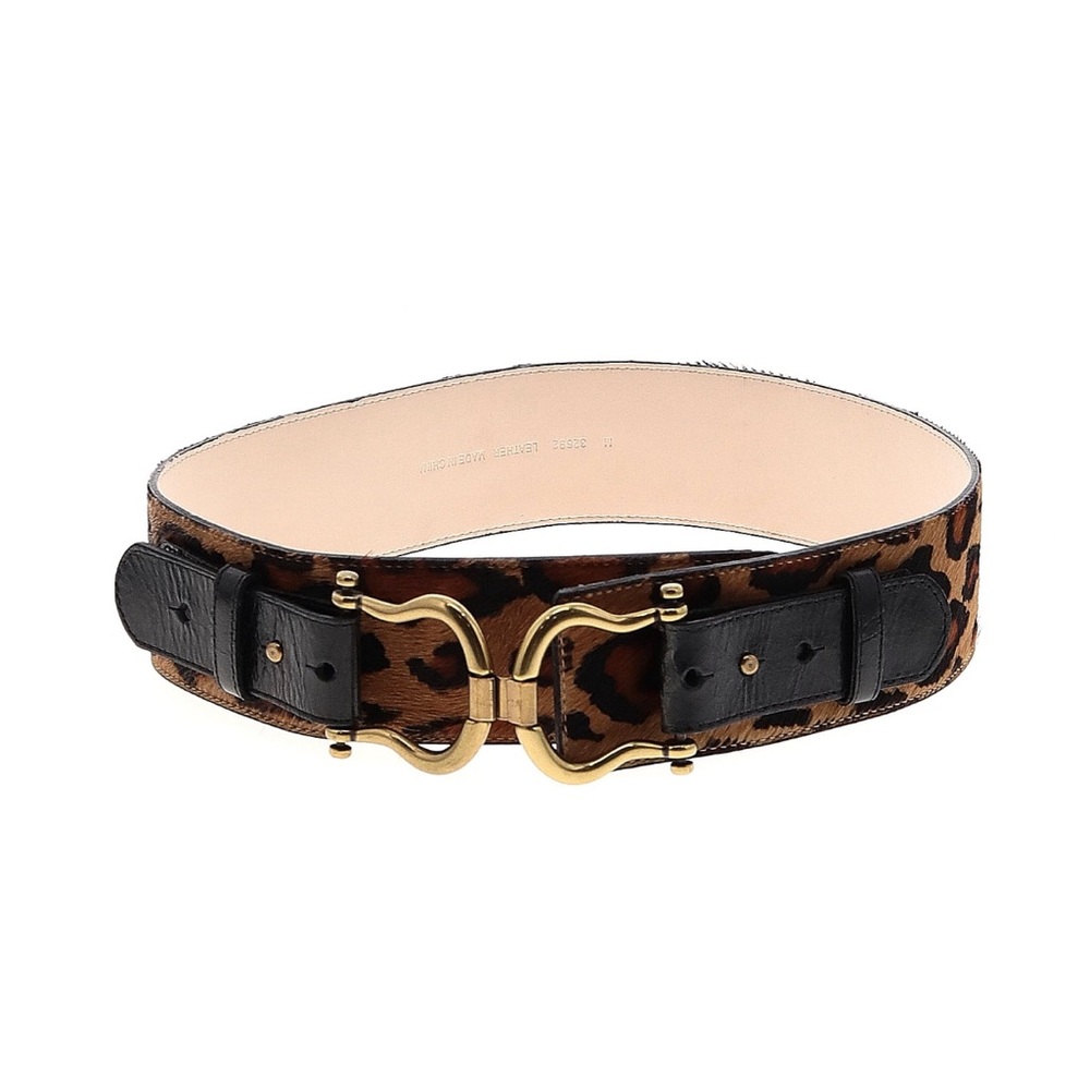 Belt Leather Cheetah Leopard Hair Wide Waist Brass Buckle Cinch Y2K Mob Wife
